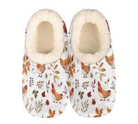 Autumn Leaves Chickens Hens Slippers for Women Slipper Socks Soft House Slippers Shoes for Bedroom Indoor, Winter Cozy Christmas Gifts