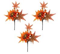 Autumn Leaves Decoration - Fake Fall Leaf Stems | Artificial Autumn Foliage | Indoor Outdoor Thanksgiving Decor | Kitchen Table Display | Realistic Seasonal Decoration Set of 3s for Home Fireplace