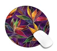 Autumn Leaves Decorative Mouse Pad, Colored Violet Leaf Design Stitched Edge Mousepad, Non-Slip Washable Gaming Mouse Pad for Home and Office Computer, Laptop Round 8x8 Inch