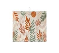 Autumn Leaves Dish Drying Mats for Kitchen Counter, Earthy Orange Green Abstract Leaf Design, Seasonal Microfiber Drying Pad for Kitchen Counter Coffee Bar Protector 16x18 Inch