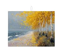 Autumn Leaves Dish Drying Mats For Kitchen Counter, Yellow Leaf Absorbent Dish Rack Mat, Nature Microfiber Drying Pad For Coffee Bar Protector 18x24 Inch