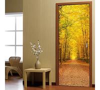 Autumn Leaves Door Stickers for Interior Doors Woodland View 3D Door Sticker Murals Decals Wallpaper Self Adhesive Waterproof Poster for Bedroom Living Bathroom 100x200 cm A-740