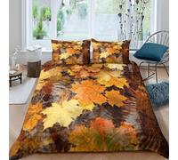 Autumn Leaves Double Duvet Cover Sets Rivers Bedding Set 3D Print Quilt Cover 200x200 cm Soft Microfiber Bed Sets with Zipper Closure and 2 Pillowcases z-1450