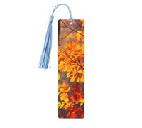 Autumn Leaves Double-Sided Print Autumn Leaves Bookmarks Wooden Book Marks with Sky Blue Tassel, Fall Tree Lightweight Page Markers Reading Accessories