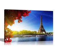 Autumn Leaves Eiffel Tower Paris, France Canvas Prints Framed Wall Art City Poster Artwork for Home Livingroom Botanical Pictures 51 x 35cm (20 x 14 inches)