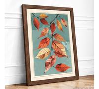 Autumn Leaves Falling Botanical Framed Wall Art Print A1 Walnut