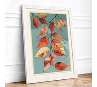 Autumn Leaves Falling Botanical Framed Wall Art Print A1 White