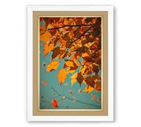 Autumn Leaves Falling Japandi Framed Wall Art Print A1 (84.1×59.4cm) White, Wall Decor for Living Room, Bedroom, Office & Home, Ready to Hang, Art Gift