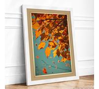 Autumn Leaves Falling Japandi Framed Wall Art Print A1 White