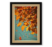 Autumn Leaves Falling Japandi Framed Wall Art Print A4 (29.7×21cm) Black, Wall Decor for Living Room, Bedroom, Office & Home, Ready to Hang, Art Gift