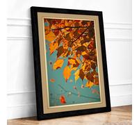 Autumn Leaves Falling Japandi Framed Wall Art Print A4 Black