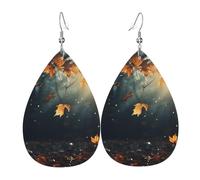 Autumn leaves flying in the misty forest Earrings for Women Faux Leather Earring Teardrop Dangle Earrings Lightweight Jewelry Gift