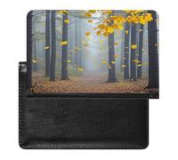 Autumn Leaves Flying in The Misty Forest Passport Holder Passport Cover Protector Essentials with Credit Card Slots for Women Men