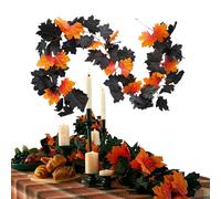 Autumn Leaves Garland - 2 Pieces Black Realistic Maple Leaves Garland, Realistic Autumn Decoration, Garland Decor with Mysterious Ambience for Halloween, Table Tops, Fireplaces