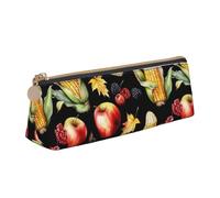 Autumn Leaves Happy Thanksgiving Day Print Large Capacity Leather Pencil Case Smooth Zippered Pen Pouch School Travel Makeup