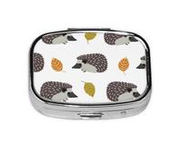 Autumn Leaves Hedgehog,Meta Pill Box 2 Compartment Medicine Case,Portable Organizer,Rectangle Meta Portable Organizer Pill Box 705 Compartment Medicine Case