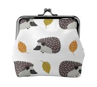 Autumn Leaves Hedgehog, PU Leather Coin Purse, Small Wallets, Change Pouch with Kiss Lock Clasp Buckle, Change Purse