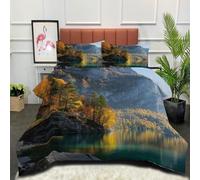 Autumn Leaves In The Valley Coverless Duvet King - Swiss Lakes All Season Duvet Cosy & Lightweight Quilt Washable Comforter with 2 Pillowcases 230x220cm, Yellow-Brown
