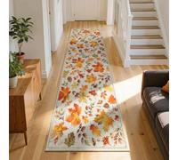 Autumn Leaves Kitchen Runner Rug 80x200cm Washable Non Slip Hallway Carpet | Autumn Hallway Runner Rug Maple Leaf Pinecone Carpet Non-Slip Washable Cream Floor Mat for bedroom Lounge Entryway