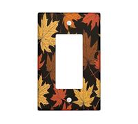 Autumn Leaves Light Switch Cover Plate, Black Orange Yellow Fall Season Decor, Single Toggle Wall Plate, Standard Size Thermoplastic Plate Cover for Home Single Duplex Outlet
