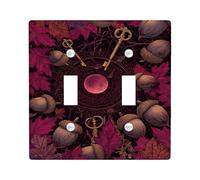 Autumn Leaves Light Switch Cover Plate/Outlet Covers, Burgundy Acorns and Keys for Home Decor, Plastic Wall Plates, Standard Size Double Toggle