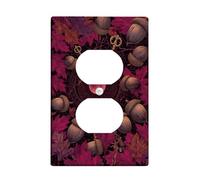 Autumn Leaves Light Switch Cover Plate/Outlet Covers, Burgundy Acorns and Keys for Home Decor, Plastic Wall Plates, Standard Size Single Duplex Outlet