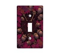 Autumn Leaves Light Switch Cover Plate/Outlet Covers, Burgundy Acorns and Keys for Home Decor, Plastic Wall Plates, Standard Size Single Toggle