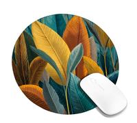Autumn Leaves Mouse Pad, Vibrant Orange and Leaf Design, Nature-Inspired Stitched Edge Mousepad, Rubber Non-Slip Washable for Office and Gaming Round 8x8 Inch
