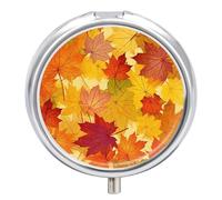 Autumn Leaves of Maple Travel Pill Box Case 3 Compartment Cute Pill Organizer Metal Pill Holder with Mirror Small Medicine Organizer Daily Pill Container for Purse Pocket Portable Meds Box