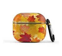 Autumn Leaves of Maple Wireless Earbuds Case for 3rd Generation Ultra-Lightweight Earbuds Full Drop Protection Cover with Keychain Cute Hard Shell Protective Cover Front LED Visible