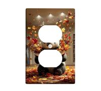 Autumn Leaves Panda Light Switch Cover Plate/Outlet Covers, Cozy Fall Decor Design for Home Accents, Thermoplastic Wall Plates, Standard Size Single Duplex Outlet