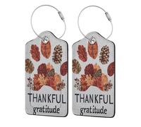 Autumn Leaves Pine Cones Thankful Gratitude Luggage Tag for Suitcase 2 Pack Leather Luggage Tag with Privacy Flap Name Id Label and Metal Loop for Women Men Travel