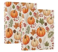 Autumn Leaves Pumpkins Cream 1.5 Inch 3 Ring Binder, D Ring Binder with Pockets Decorative Binders for School College or Office (2 Pack)