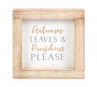 Autumn Leaves & Pumpkins Please Wooden Frame Sign - Rustic Fall Decor, 10 x 12 Inches, Ready to Hang, Charming Seasonal Greeting for Home or Office