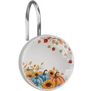 Autumn Leaves Pumpkins Shower Curtain Hooks, Decorative Rust Proof Stainless Steel Shower Curtain Rings for Bathroom Decor Set of 12