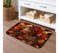 Autumn Leaves Quick Dry Bath Mat, Rustic Barrel Pinecones Absorbent Non Slip Shower Mat, Fall Seasonal Flannel Washable Bath Rugs for Bathroom Toilet Restroom Decorative 16x24 Inch