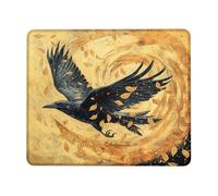 Autumn Leaves Raven Mouse Pad, Black Bird with Golden Leaves Design, Gift for Halloween and Thanksgiving, Soft Non-Slip Rubber Gaming Mouse Mat for Home and Office Square 8x10 Inch