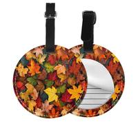 Autumn Leaves Round Luggage Tag Fall Maple Leaf PU Leather Travel Bag Tag ID Labels Name Card Holder wtih Buckle for Luggage Suitcase Backpacks
