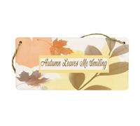 Autumn Leaves Smiling Plywood Hanging Sign - Full Colour Wooden Decorative Sign for Living Room Wall Art