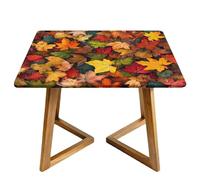 Autumn Leaves Square Tablecloth with Elastic Edgs Fall Maple Leaf Fitted Table Cover Waterproof Topper Cap for Dining Wedding Party Picnic 100cm