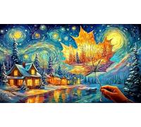 Autumn leaves swirling under a blue umbrella Recycled Paper Puzzle 1000 Piece - Fun and Challenging Game for Adults Kids Gift 75x50/1000pcs