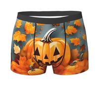 Autumn Leaves Thanksgiving Day Pumpkin Print Exceptional Elastic Sweat-Absorbing Boxer Briefs,Premium Elastic Boxers For Men, Black, Medium
