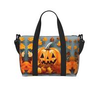 Autumn Leaves Thanksgiving Day Pumpkin print Gym Bag for Women,Carry on Weekender Overnight Duffle Bag,Personal Item Tote Bag, Black, One Size
