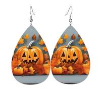 Autumn Leaves Thanksgiving Day Pumpkin Print Leather Dangle Earrings For Women Elegant Drop Earrings Lightweight Fashion Jewelry