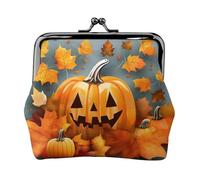 Autumn Leaves Thanksgiving Day Pumpkin print Small Pouch Kiss Lock Coin Purse for Women Coin Change Purse, Credit Card Wallet