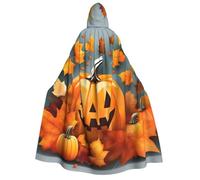 Autumn Leaves Thanksgiving Day Pumpkin print Unisex Medieval Viking Hooded Cape Cloak for Halloween Cosplay, Christmas Party Costume Outfits
