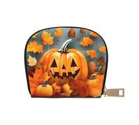 Autumn Leaves Thanksgiving Day Pumpkin print Wallet Credit Cards Holder Business Card Case for Men Women Compact Size for Adults, White, One Size