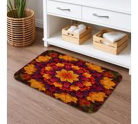 Autumn Leaves Vibrant Non Slip Bath Mat, Rustic Colorful Leaf Print Absorbent Shower Rug, Seasonal Flannel Washable Bathroom Decor 20x32 Inch