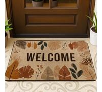 Autumn Leaves Welcome Doormat, Brown Leaf Indoor & Outdoor Floor Mat Decorative Entrance Rug, Non-Slip Absorbent Door Mats, Easy to Clean 29x17 Inch