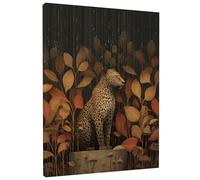 Autumn Leopard Canvas Wall Art, Brown Orange Leopard Wildlife Poster Prints, Nature Wall Art Home Aesthetic Decor For Living Room, Bedroom, Office, Wrapped Canvas 16x20 Inch